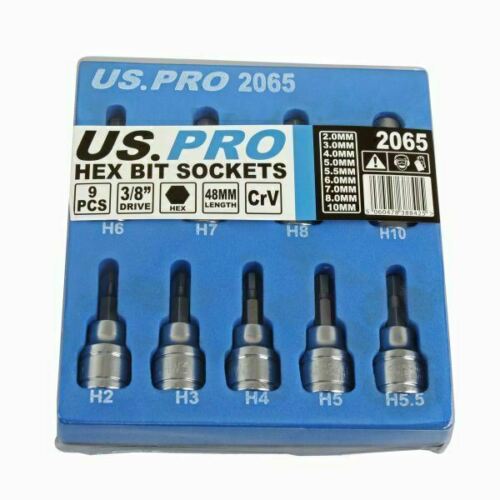 US PRO DR Hex Bit Sockets 9pc 3/8