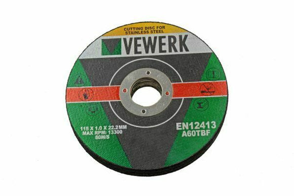 VEWERK 10 Pack Cutting Discs for Stainless Steel 115mm x 1mm x 22.2mm