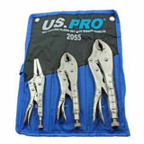 US PRO 3pc Locking Pliers Set with Ribbed Handles